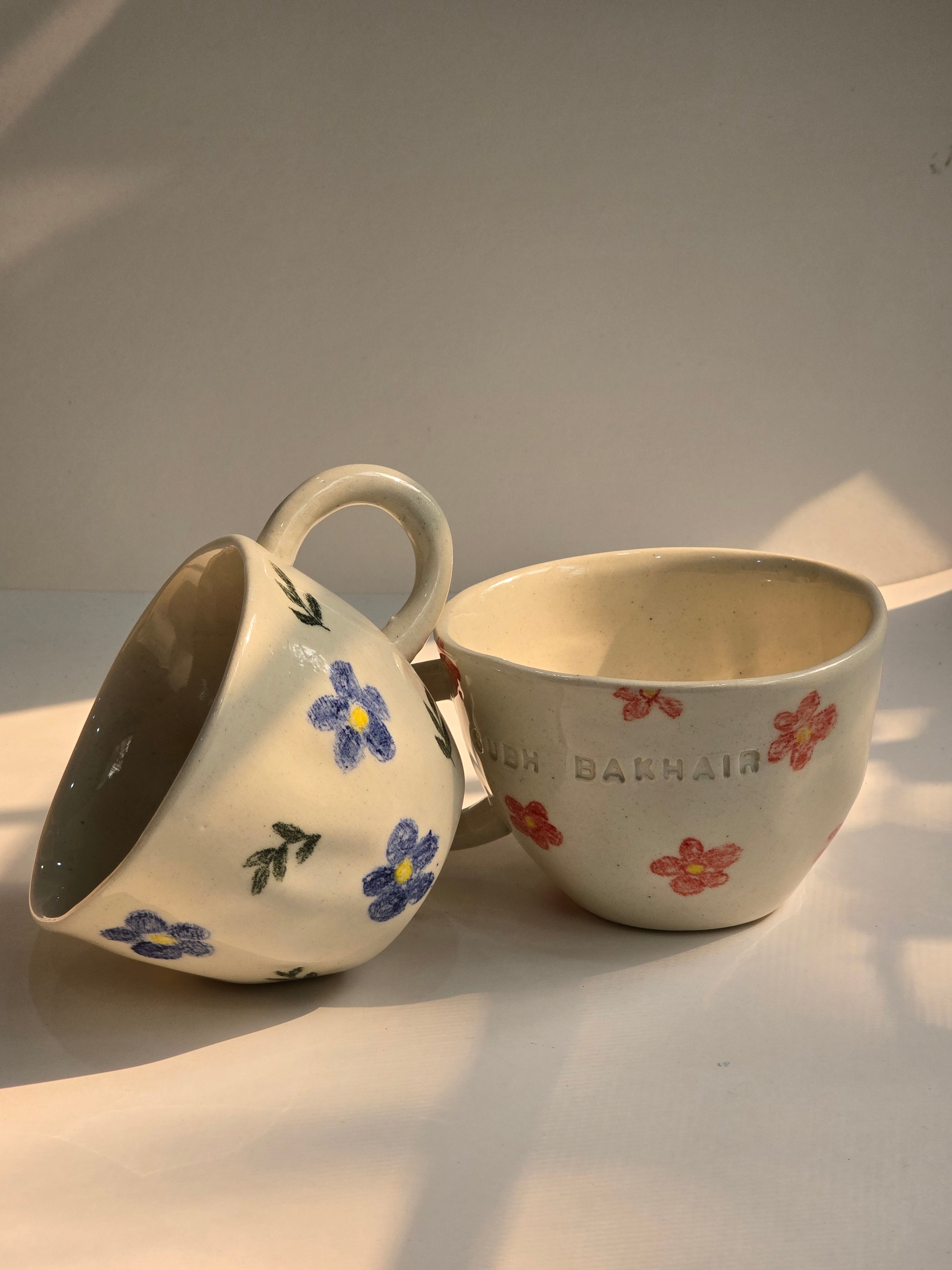 Handmade Ceramic Blue Flower Mug