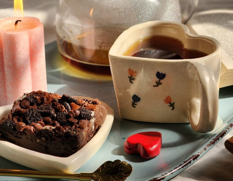 Pink & Blue Tulips- Heart Shaped Ceramic mug