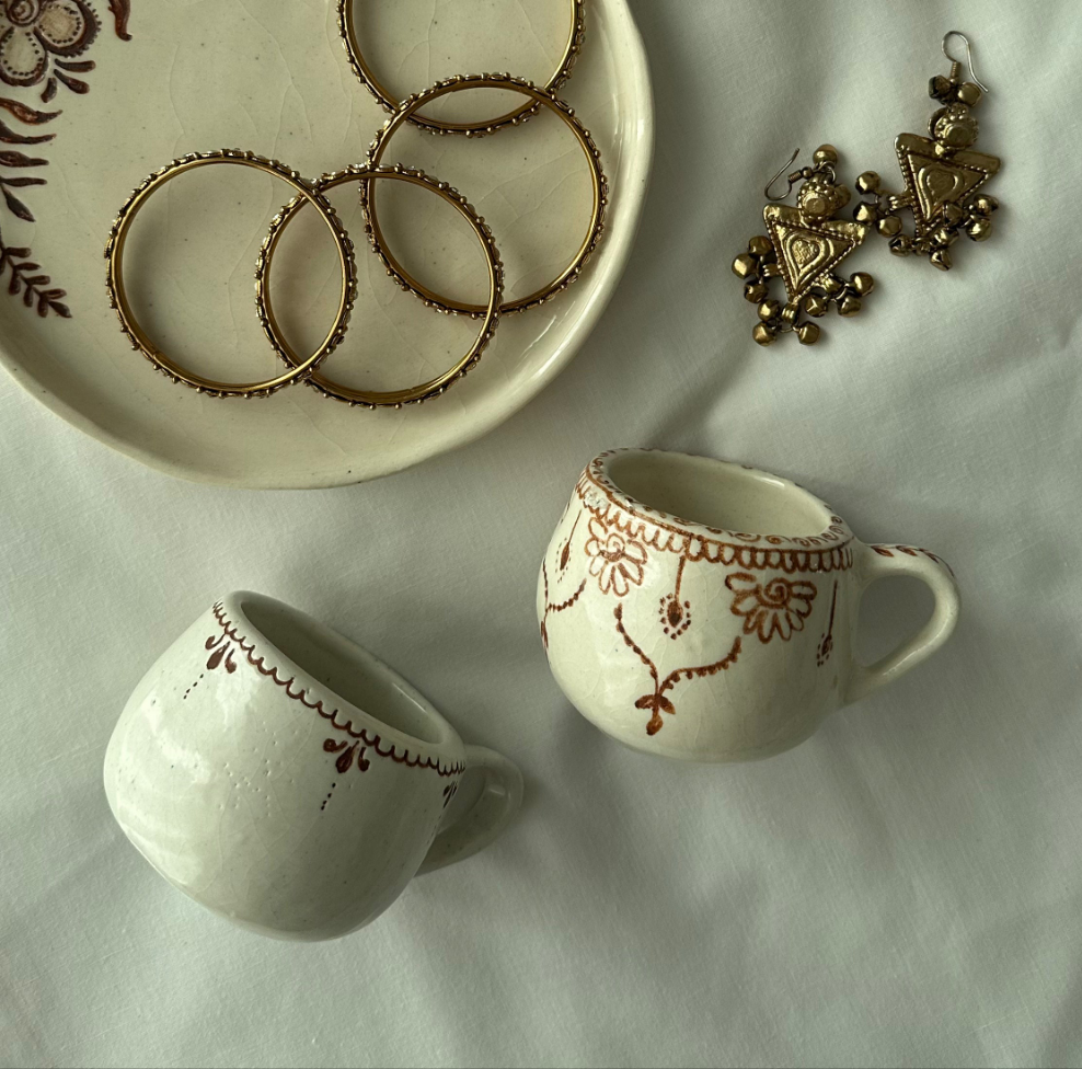 henna design mehandi design inspired ceramic collection for Eid wedding handmade and painted with hand in pakistan by pasteljade