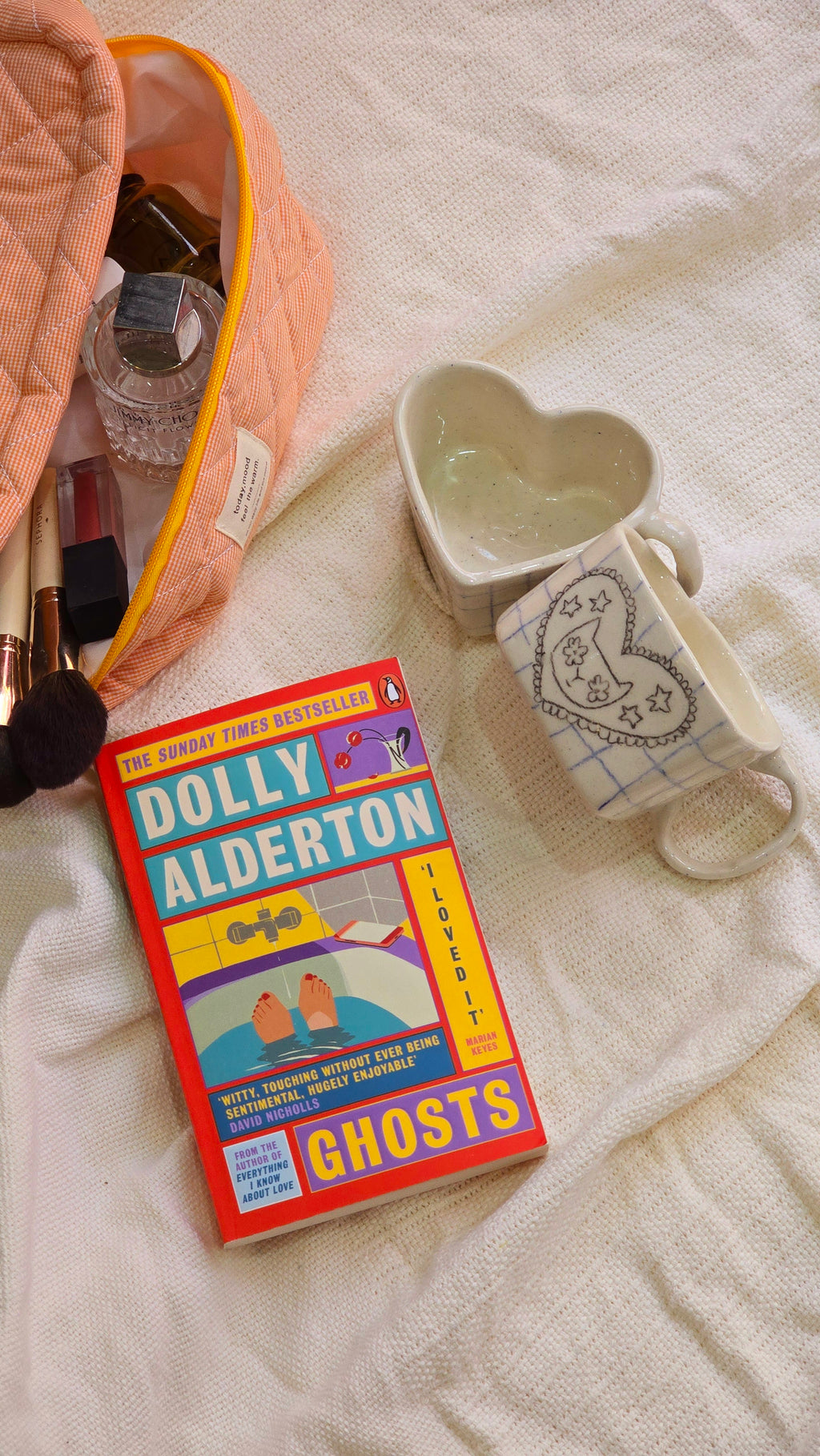 handmade ceramic hand-painted with aweird cat and it is heart shaped mug with pinteresty vibe