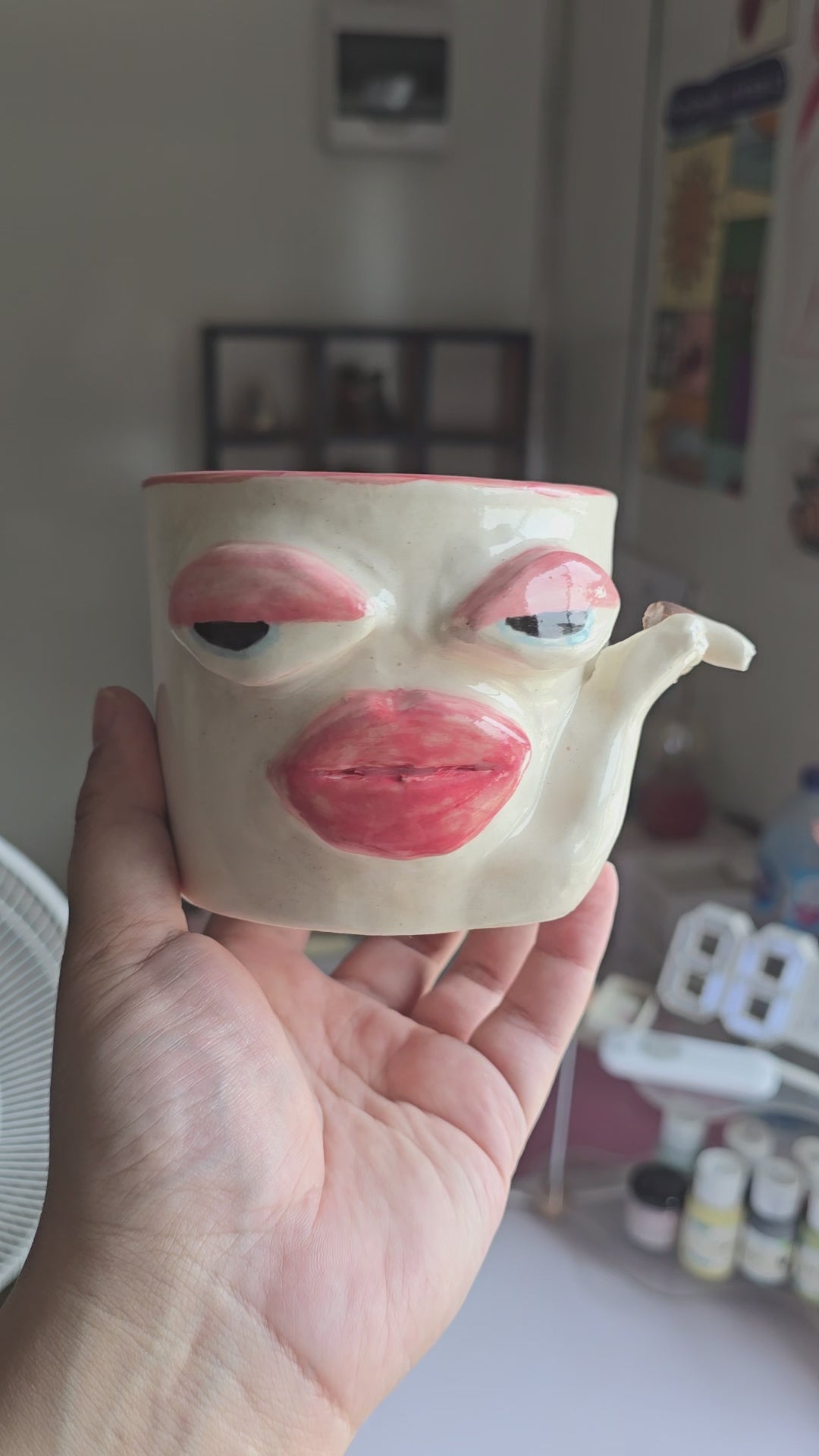 Handmade Ceramic- cigarette girl tumbler