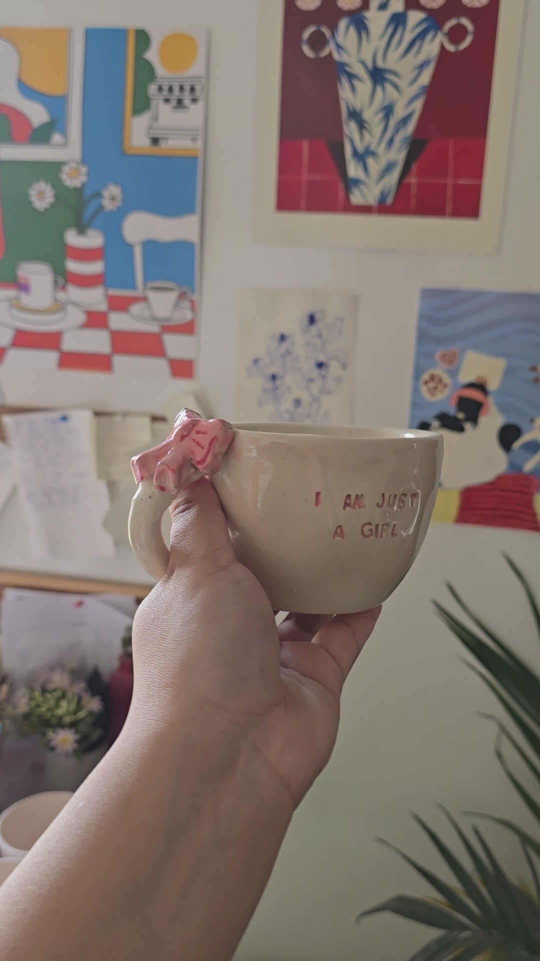Ceramic pink bow-I am just a girl- mug
