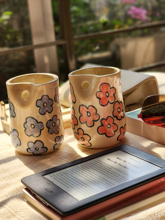 Pink flower straw mug